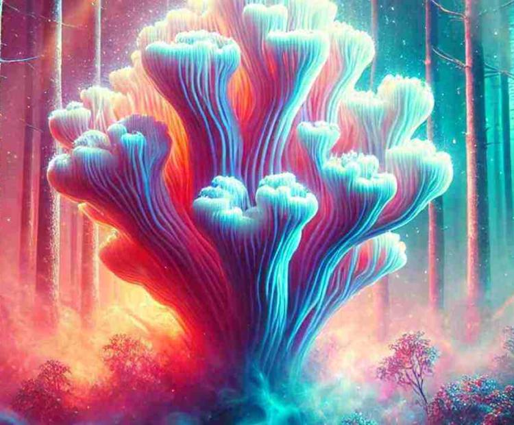 A strange fungus growing on a tree, its texture and appearance unlike anything seen before.